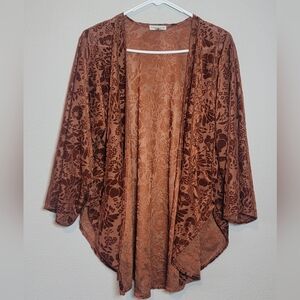 Earthbound Trading Co Velvet Burnout Cardigan Open Front Jacket Size M Floral
